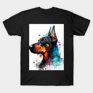 Cute Doberman Pinscher in Watercolor Artwork T-Shirt